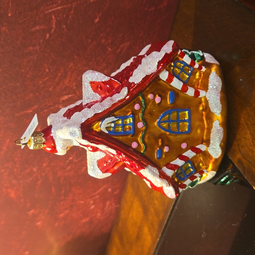 Polish Blown Glass Gingerbread House Christmas Ornament